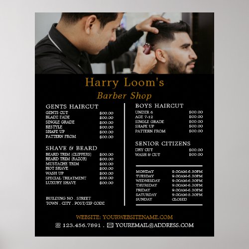 Stylish Hair Cut Mens Barbers Price List Poster