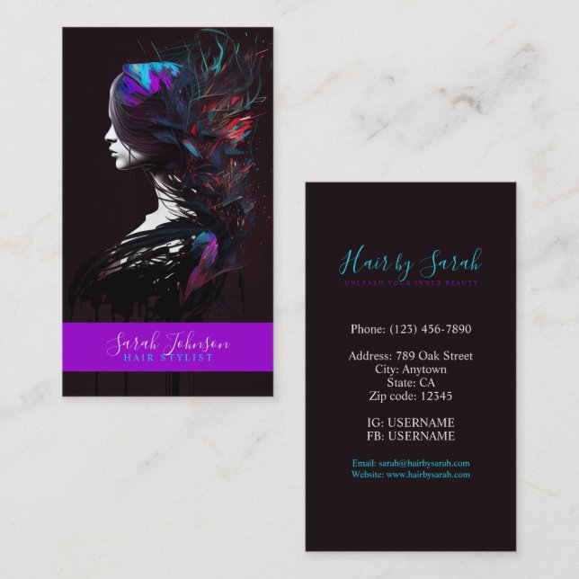 Stylish Hair Stylist Digital Art Business Card (Front/Back)