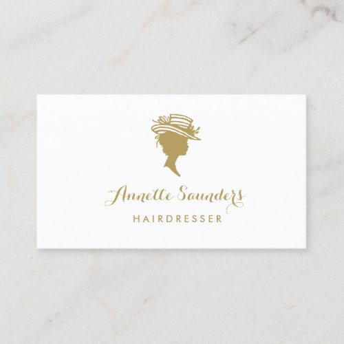 Stylish Hairdresser Faux Gold Woman in Hat Business Card