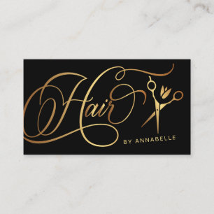 Stylish Hairstylist Gold & Black Business Card
