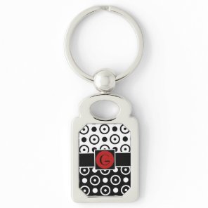 Stylish Half Black Half White polka dots monogram Keychain