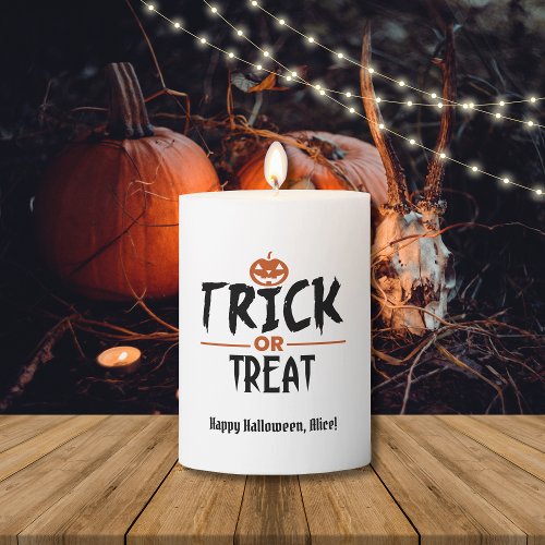 Stylish Halloween Trick Or Treat Print  Pillar Candle