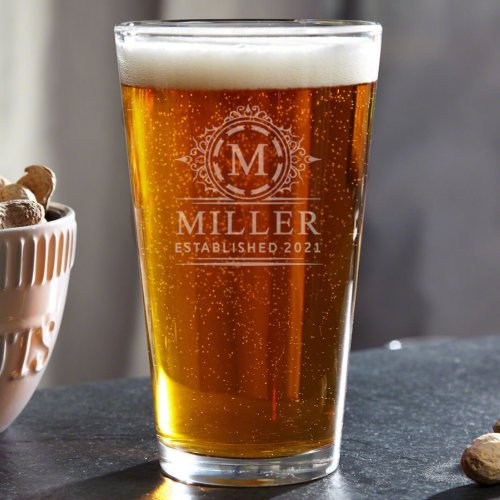 Stylish Hamilton Etched 16 oz Beer Glass