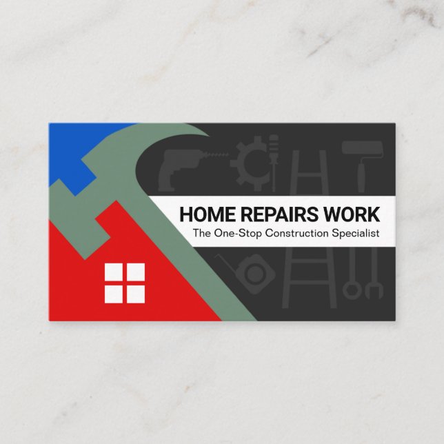 Stylish Hammer Roof Silhouette Handyman Tools Business Card (Front)
