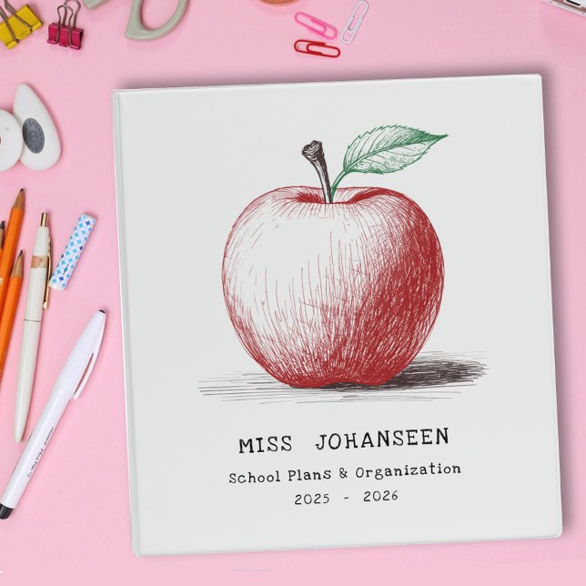 Stylish Hand drawn Apple Cute Teacher Lesson Plans 3 Ring Binder (Creator Uploaded)