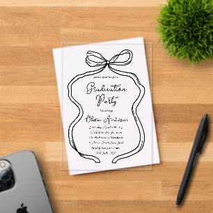 Stylish Hand Drawn Bow & Script Graduation Party Acrylic Invitations