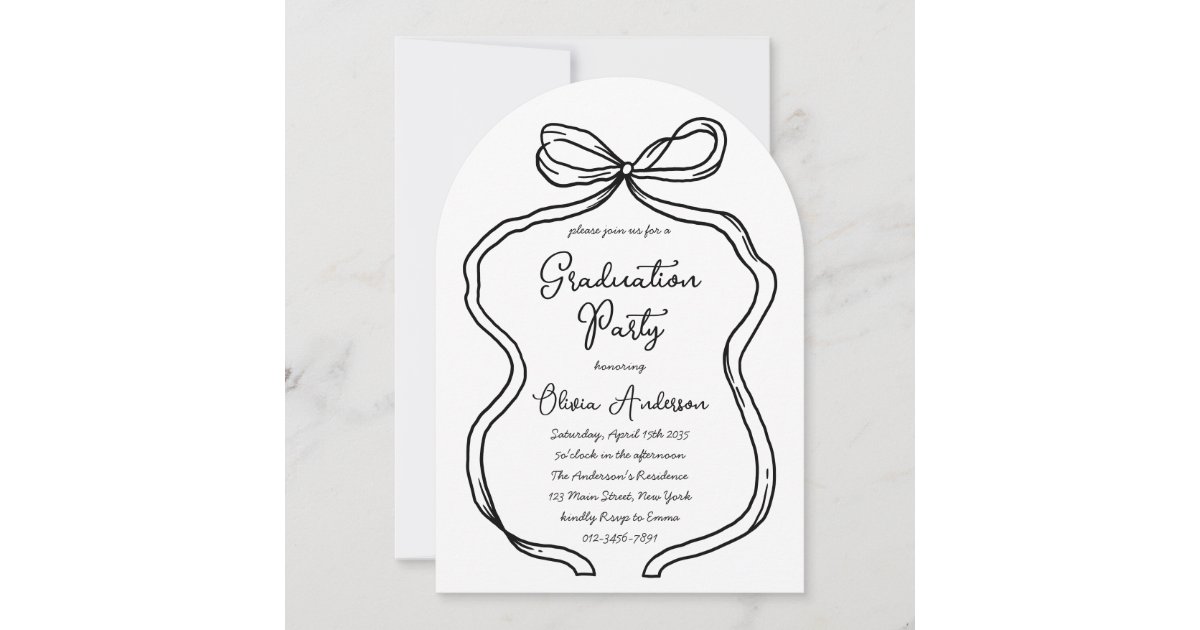 Bow For Graduation Script Stylish Hand Drawn Bow & Script Graduation Party Invitation | Zazzle