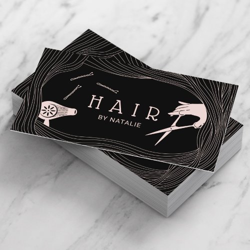Stylish Hand Drawn Hair Frame Cute Hair Stylist Business Card