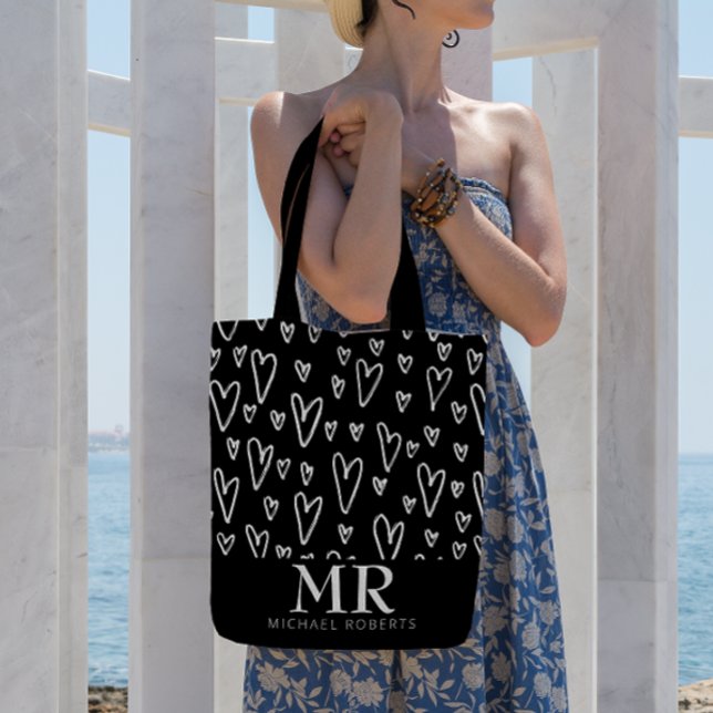 Stylish hand-drawn Hearts Pattern Personalized Tote Bag (Creator Uploaded)