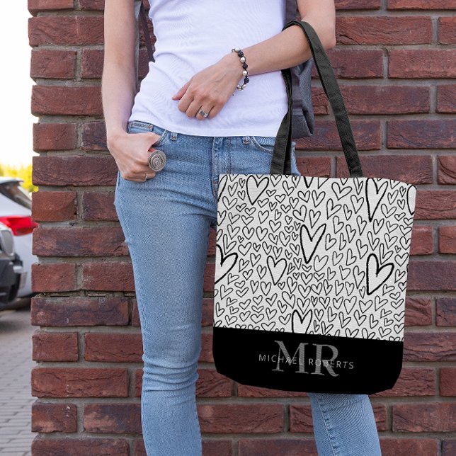 Stylish hand-drawn Hearts Pattern Personalized Tote Bag (Creator Uploaded)