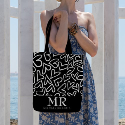 Stylish hand_drawn Hearts Pattern Personalized Tote Bag