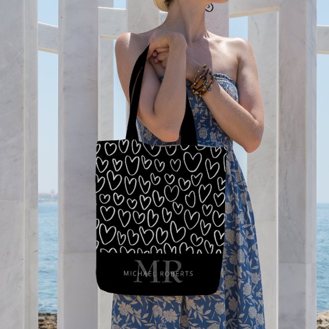 Stylish hand-drawn Hearts Pattern Personalized Tote Bag (Creator Uploaded)