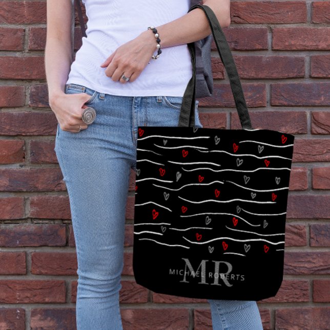 Stylish hand-drawn Hearts Pattern Personalized Tote Bag (Creator Uploaded)