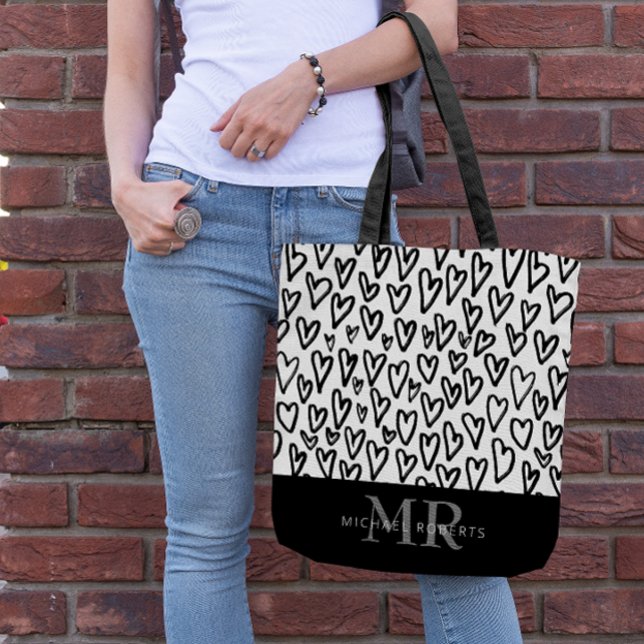 Stylish hand-drawn Hearts Pattern Personalized Tote Bag (Creator Uploaded)
