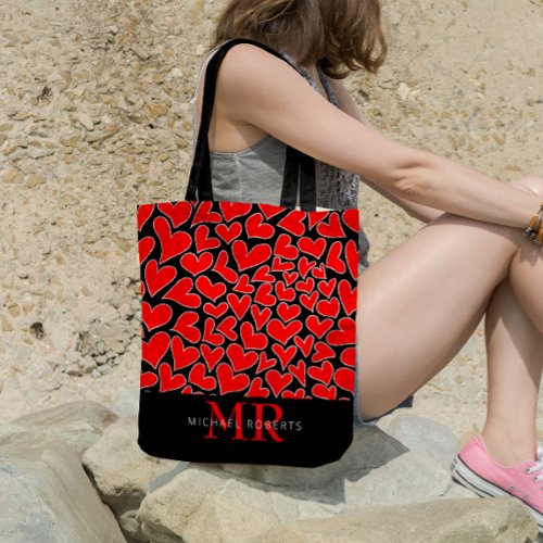 Stylish hand_drawn Hearts Pattern Personalized Tote Bag