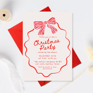 Stylish Hand Drawn Holiday Bow Christmas Party Invitation