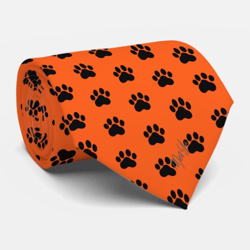 Stylish Hand Drawn Paws Silky Tie  Scarlet Orange