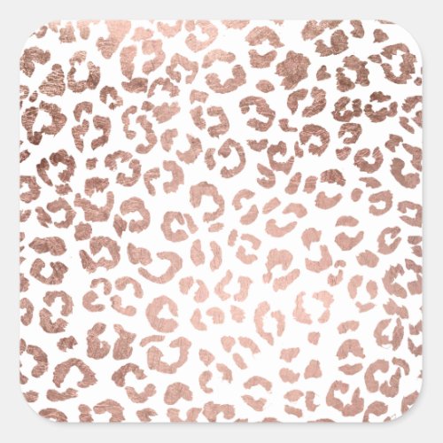 Stylish hand drawn rose gold leopard print square sticker