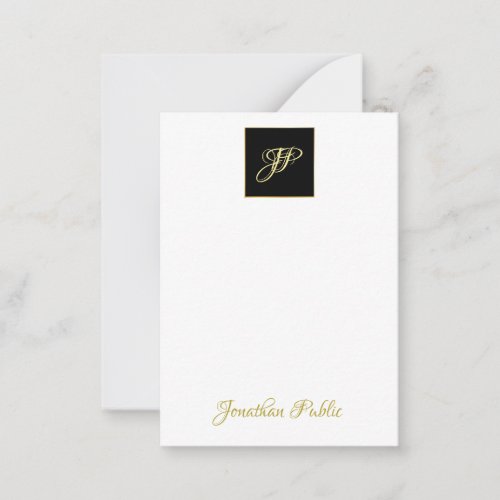 Stylish Hand Gold Text Monogrammed Modern Note Card
