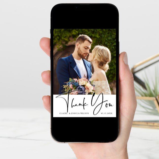 Stylish Hand Lettered Wedding 2 Photo Thank You  Card (Front Digital)