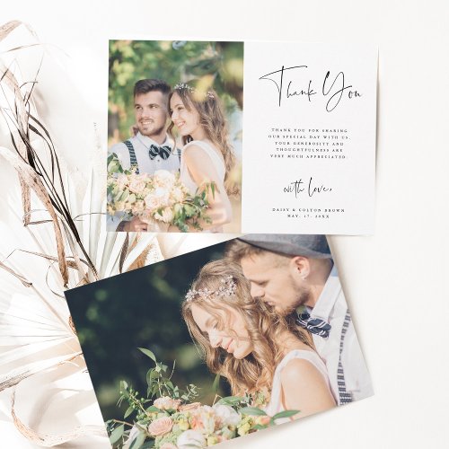 Stylish Hand Lettered Wedding 2 Photo Thank You Card