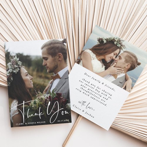 Stylish Hand Lettered Wedding 2 Photo  Thank You Card