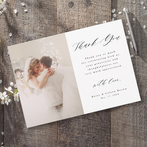 Stylish Hand Lettered Wedding 2 Photo Thank You Card