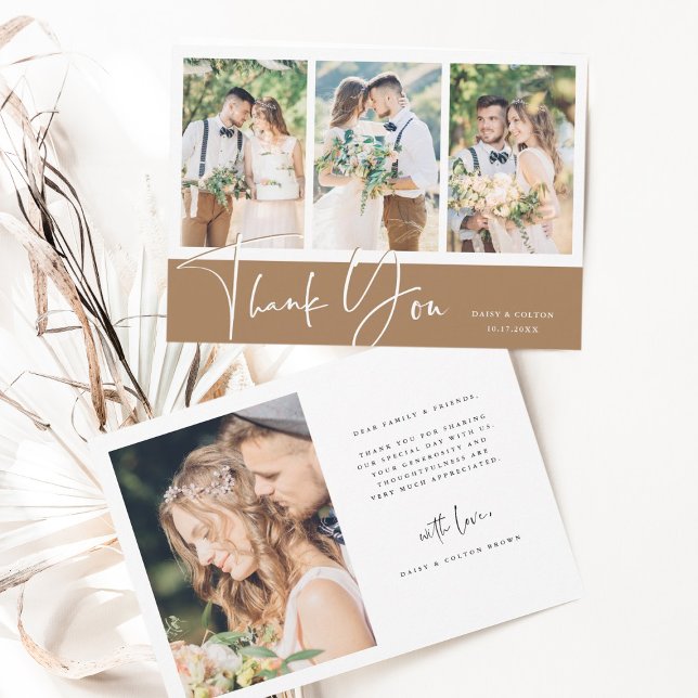 Stylish Hand Lettered Wedding 4 Photo  Thank You Card (Creator Uploaded)