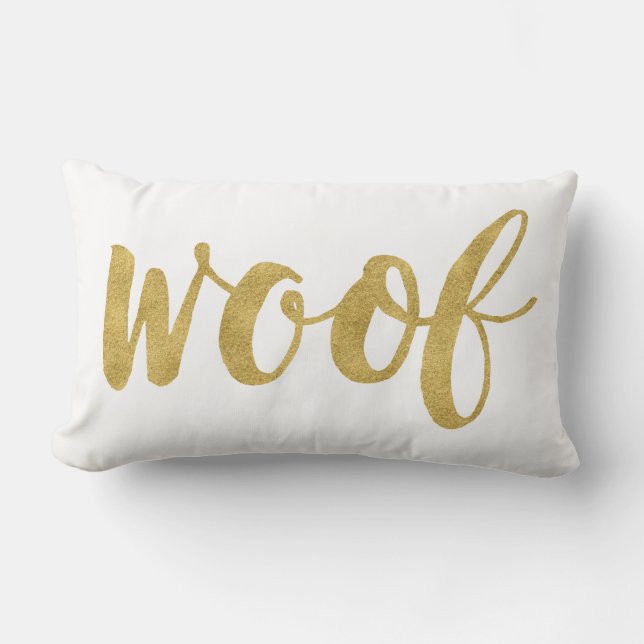 Stylish Hand Lettered Woof Dog Decorative Lumbar Pillow (Front)