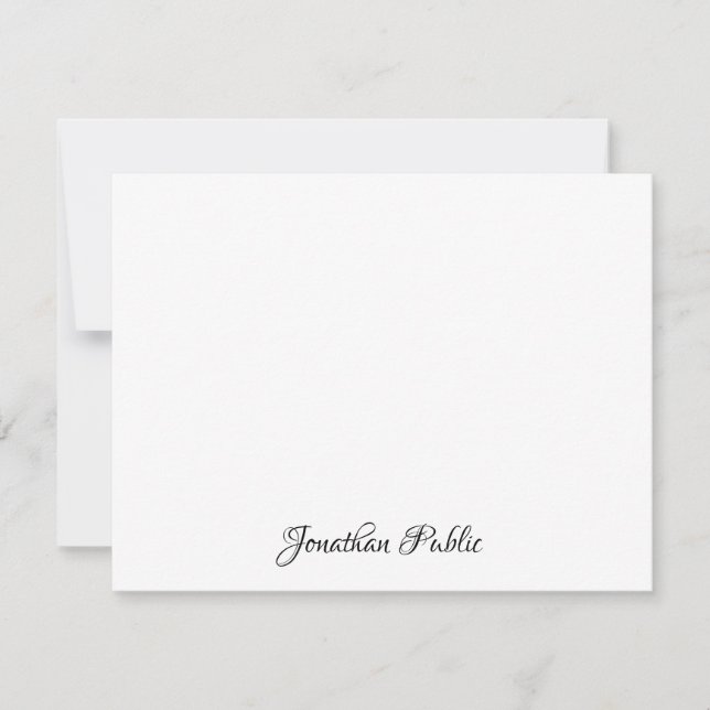 Stylish Hand Script Name Text Minimalist Flat Note Card (Front)
