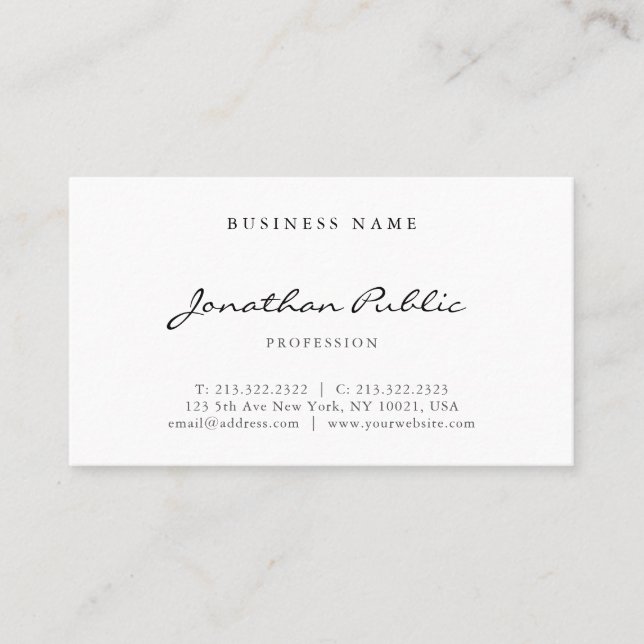 Stylish Hand Script Text Modern Simple Template Business Card (Front)