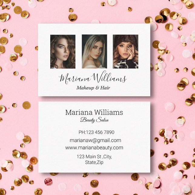 stylish handwriting makeup and hair 3 photos  business card (Creator Uploaded)