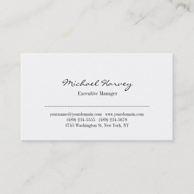 Stylish Handwriting Plain Black & White Classical Business Card (Front)
