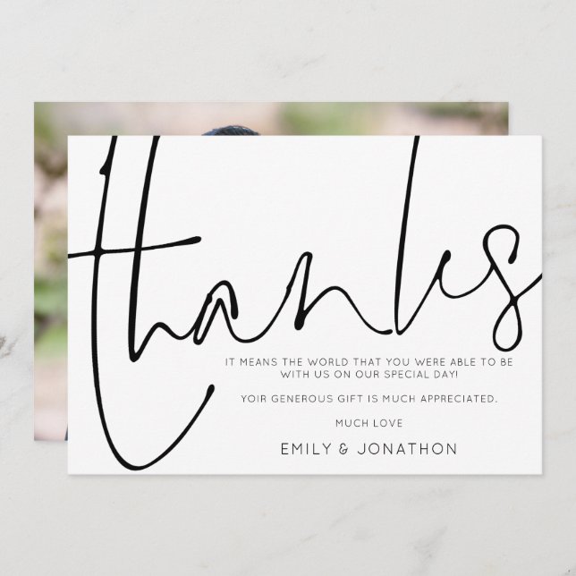 Stylish Handwriting Script Thanks Photo Thank you  (Front/Back)