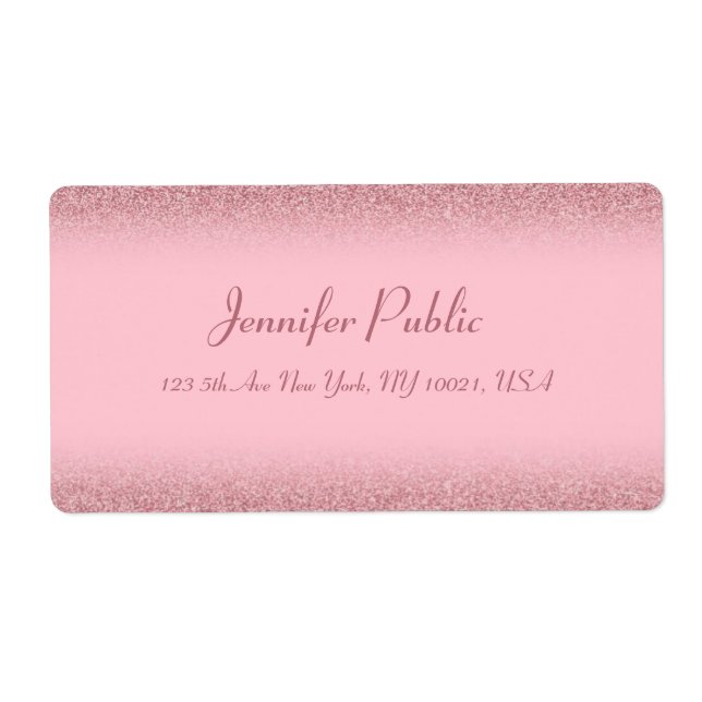 Stylish Handwriting Template Rose Gold Glitter Label (Front)