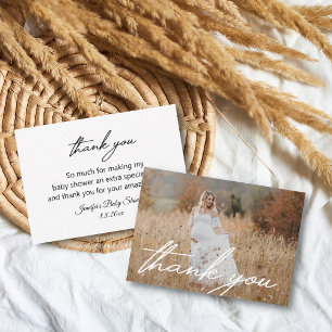 stylish  handwriting thank you baby shower photo  note card