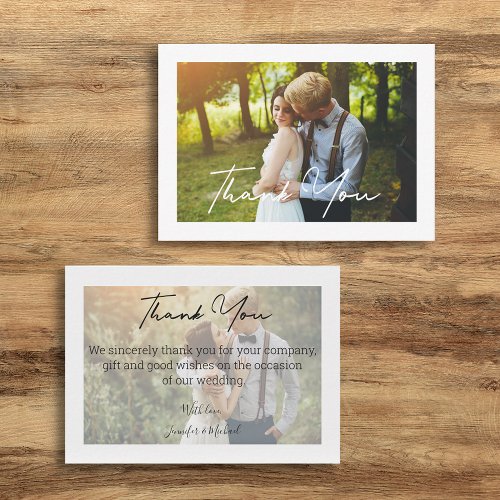 stylish handwriting wedding photo thank you card