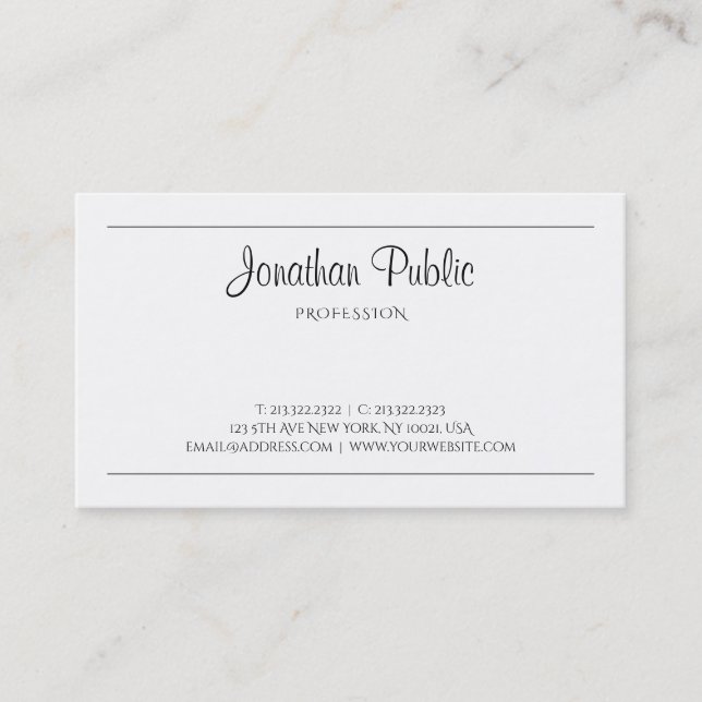 Stylish Handwritten Modern Professional Plain Luxe Business Card (Front)