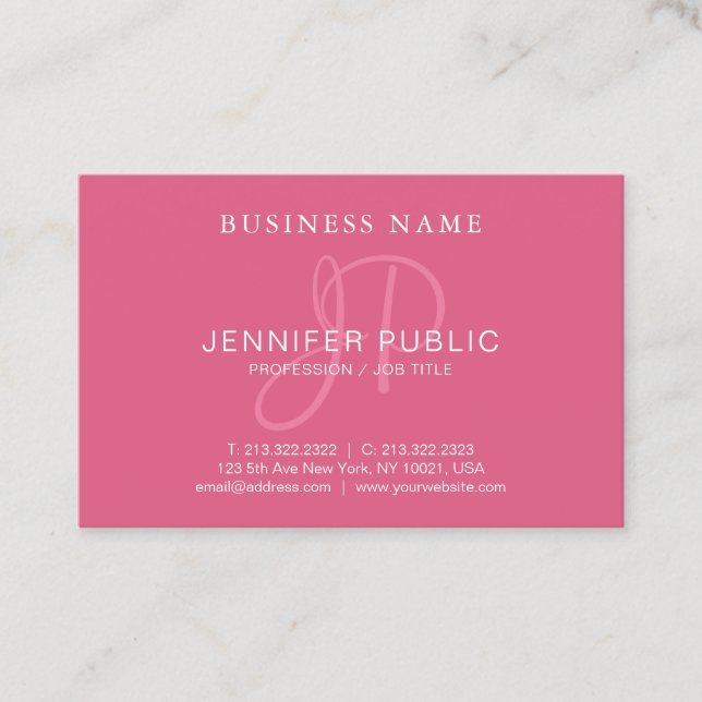 Stylish Handwritten Monogram Blush Pink Plain Business Card (Front)