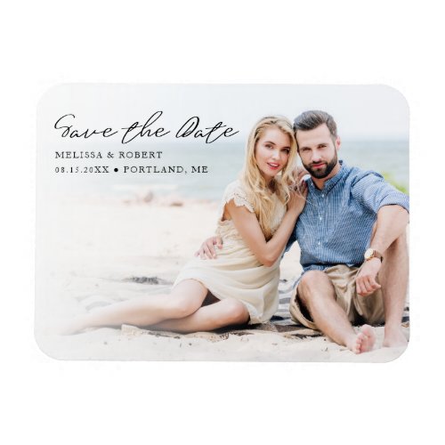 Stylish Handwritten Photo Wedding Save The Date Magnet