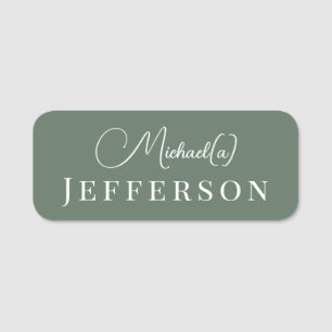 Stylish Handwritten Sage Green Modern Professional Name Tag