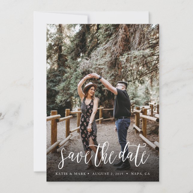 Stylish Handwritten Save the Date Card (Front)