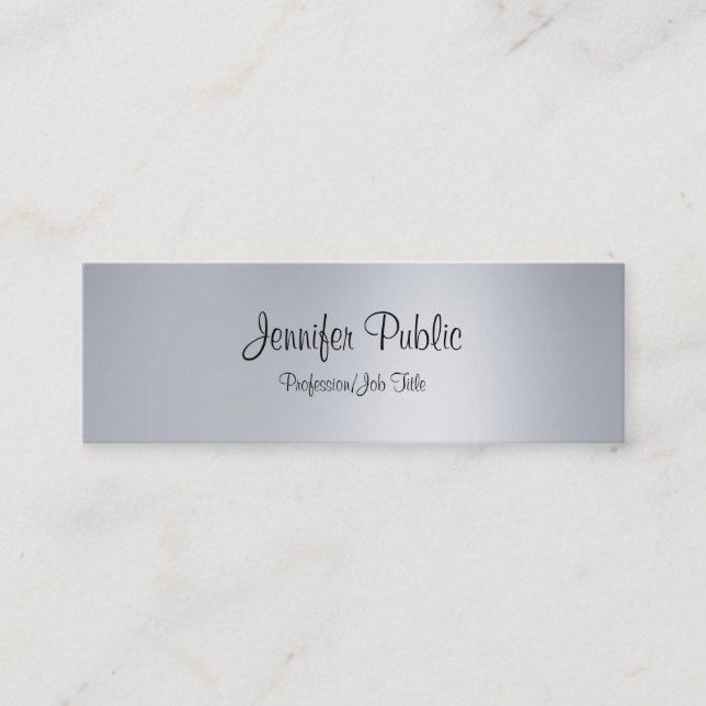 Stylish Handwritten Script Modern Silver Trendy Mini Business Card (Front)