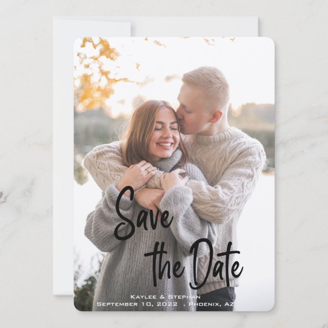 Stylish Handwritten Script Personalized Photo Save The Date (Front)