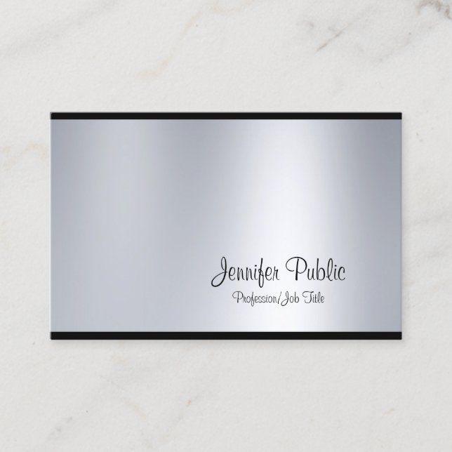 Stylish Handwritten Script Silver Look Glamorous Business Card (Front)