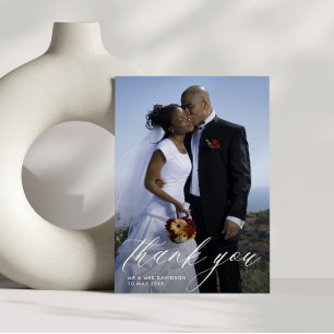 stylish handwritten script wedding photo thank you card