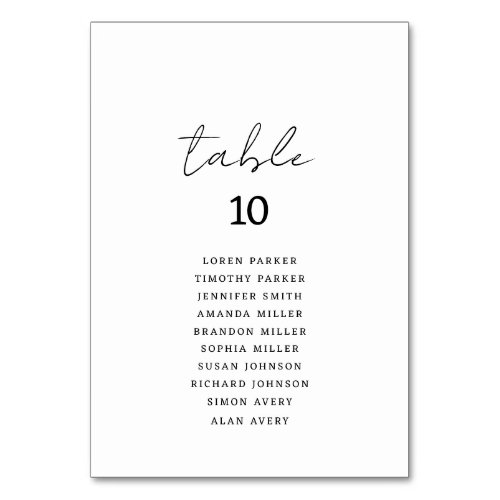 Stylish Handwritten Script Wedding Seating Chart Table Number