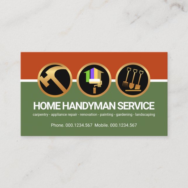 Stylish Handyman Icons Column Layers Contractor Business Card (Front)