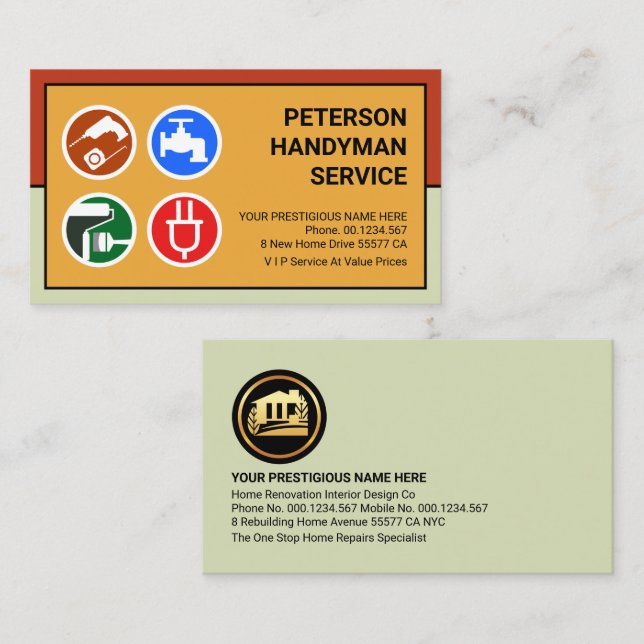 Stylish Handyman Tools Frame Business Card (Front/Back)