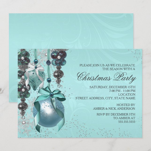 Stylish Hanging Ornaments Christmas Party Invite (Front/Back)